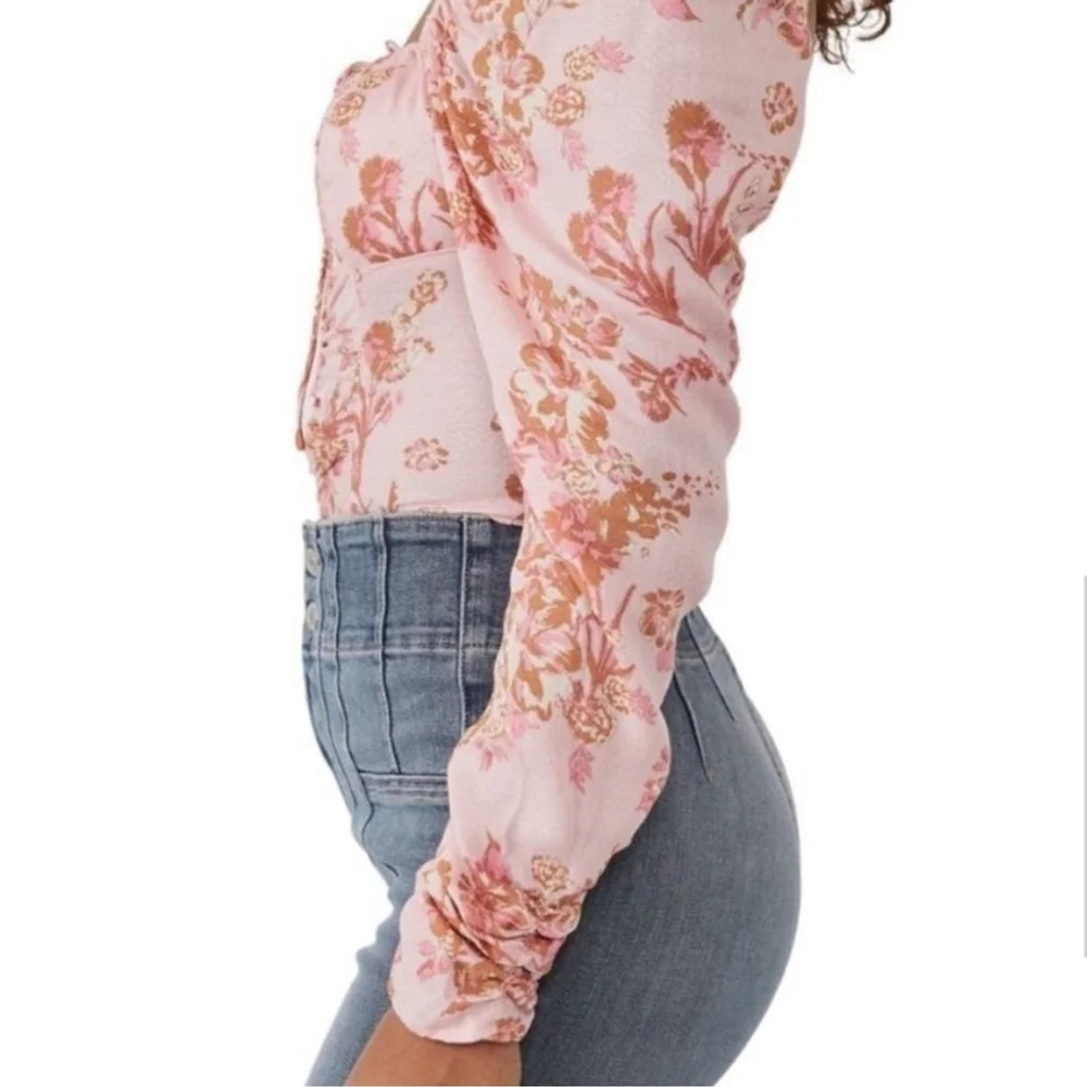 Free People Hilary Pink Floral Blouse Size S Boho Cottagecore Romantic